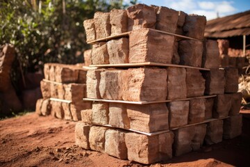 stacked dried mudbricks ready for use