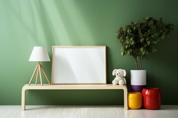 Green backdrop in a room mockup, perfect for showcasing design ideas