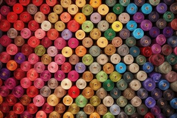 silk thread spools arranged in a colorful pattern