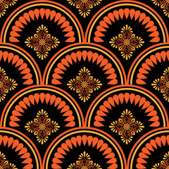 Seamless pattern with fantasy flowers, natural wallpaper, floral decoration curl illustration. Paisley print hand drawn elements.Geometric ethnic pattern seamless flower color