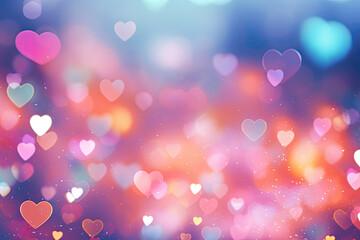 Valentine abstract bokeh background in soft colours , heart bokeh 