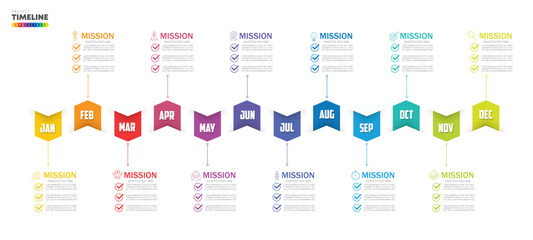 infographic Project timeline graph for 12 months modern diagram calendar, presentation vector infographic.