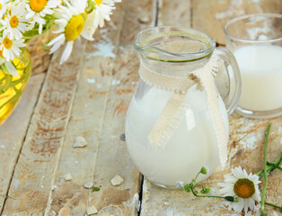 organic milk in a jug on the table