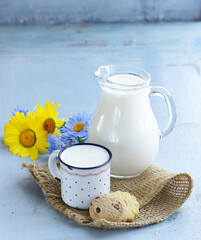 organic milk in a jug on the table