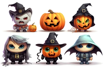 Fotobehang Cute Halloween Characters Clip art isolated on white background Generative AI © LayerAce.com