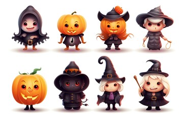 Obraz premium Cute Halloween Characters Clip art isolated on white background Generative AI