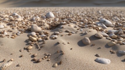 Fototapeta na wymiar Nature's Mosaic of Shells Seashell-Adorned Sandy Beach