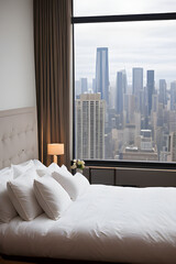 Modern Bedroom in Hotel with City View