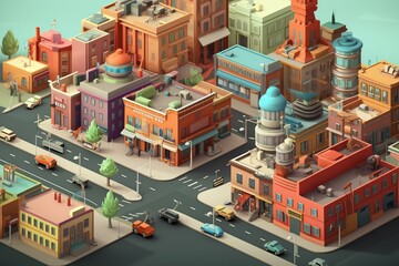 Illustration of a world simulation city game. Generative AI