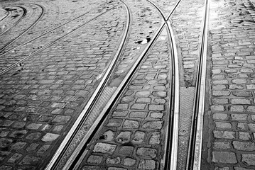 Tramway switch on the tram railway of Fribourg, Baden-Wurttenberg, Germany, useful for backgrounds...