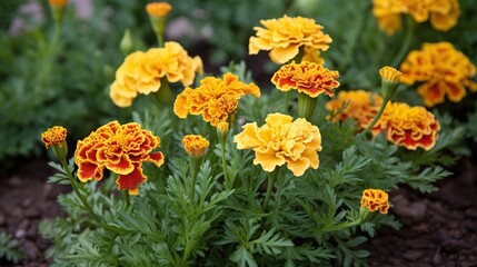 Naklejka na ściany i meble Vibrant Blooms French Marigolds - Garden Splendor in Petal Richness