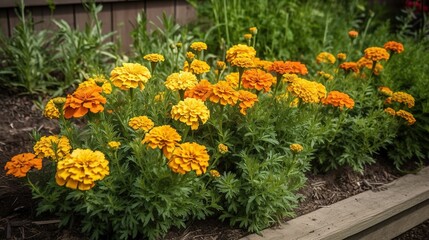 Fototapeta na wymiar Vibrant Blooms French Marigolds - Garden Splendor in Petal Richness