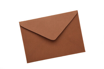 Brown envelope isolated on white background. Top view