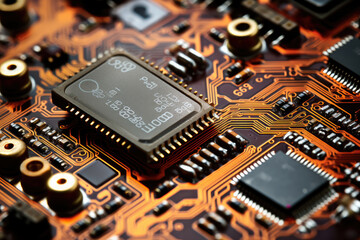 Mesmerizing Close-Up: Unveiling the Intricate Web of Digital Connectivity in Circuit Boards, Displaying the Inner Workings of Modern Technology