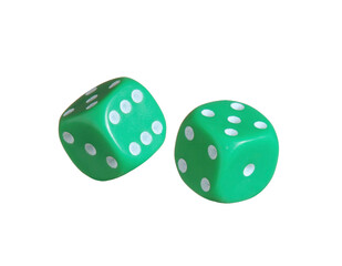 Green dices isolated on transparent layered background. - 646384274