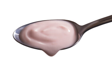 Strawberry yogurt spoon isolated on transparent layered background.