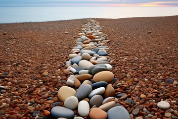 arrangement of pebbles creating a path leading to the sea