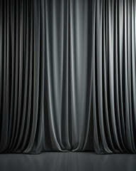 Gray beautiful curtains close-up, background from closed multi-layered curtain theater or cinema backstage