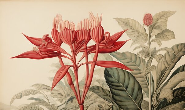 Plant drawings showing flowers and leaves, beach art, edwardian beauty, digital prints, tonga art, typical zhou dynasty