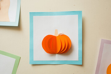 paper craft for kids. DIY cards with pumpkin for thanksgiving day. create art for children.