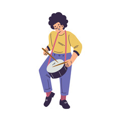 Little Boy in Rock Band Playing Drum Musical Instrument Vector Illustration