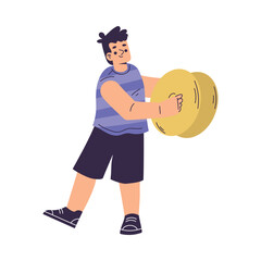 Little Boy in Rock Band Playing Cymbal Musical Instrument Vector Illustration