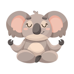 Cute Koala Character with Large Ears and Nose Meditating in Lotus Pose Vector Illustration