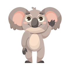 Cute Koala Character with Large Ears and Nose Waving Paw Greeting Vector Illustration