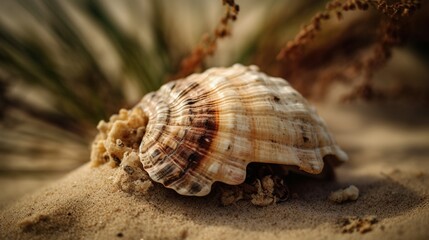 Sculpted Seashell on Sun-Kissed Sandy Beach - Coastal Elegance and Natural Beauty