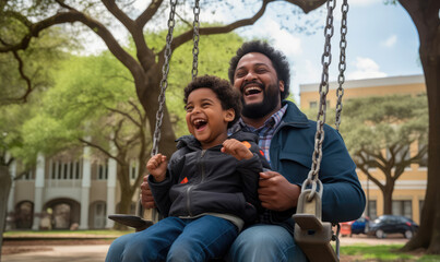 Obraz premium Father playing with son in an outdoor park during Children's Day celebrations.