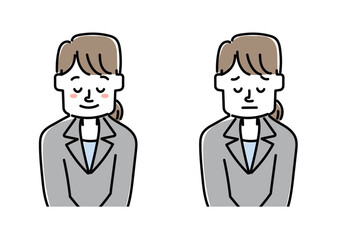 お辞儀をする会社員の女性のイラストセット