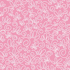 Fototapeta na wymiar Seamless floral abstract pattern with white outline on pink background. Could be used as print, wrapping, wallpaper.