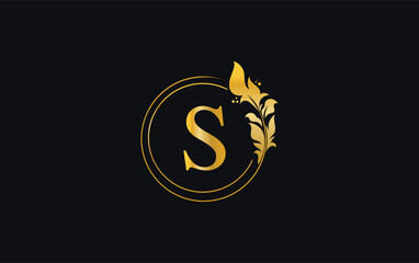 Golden leaf logo and golden circle monogram design vector. Golden beauty and business symbol