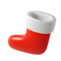 3d Cute Christmas red Sock icon. Clip Art Santa Claus. Friendly funny style transparent png gesture illustration