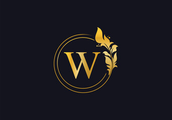 Golden leaf logo and golden circle monogram design vector. Golden beauty and business symbol