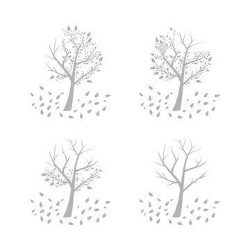 tree icon, falling leaves on a white background, vector illustration