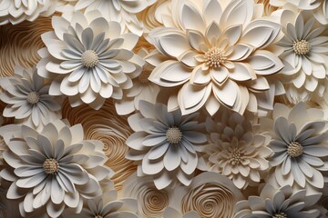 Abstract 3d ivory flowers with neutral tones. Generative AI