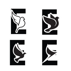 Initials Logo Design Alphabet Letter E & Dove Logo Design Concept