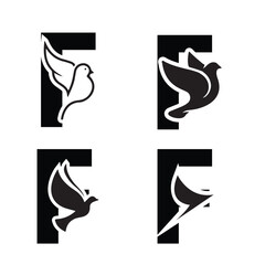 Initials Logo Design Alphabet Letter F & Dove Logo Design Concept