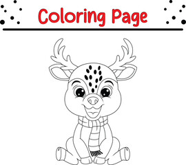 Christmas animal Coloring Page for Kids. Merry Christmas Vector illustration coloring book.
