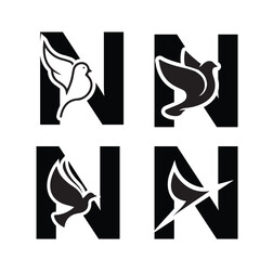 Initials Logo Design Alphabet Letter N & Dove Logo Design Concept