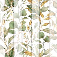 Seamless pattern with green and gold leaves. Floral pattern for wallpapers, scrapbooking, gift wrap, manufacturing
