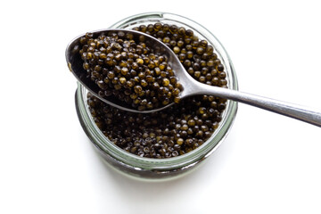 Natural sturgeon black caviar, luxury seafood delicacy