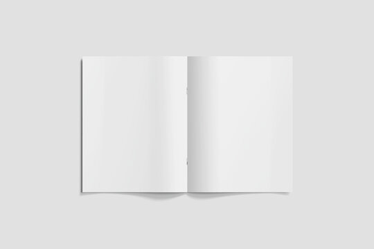 Opened stapled bound booklet mockup. 3D rendering