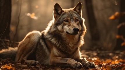 Tranquil Wolf Basks in Sunlit Serenity, A Moment of Untamed Relaxation