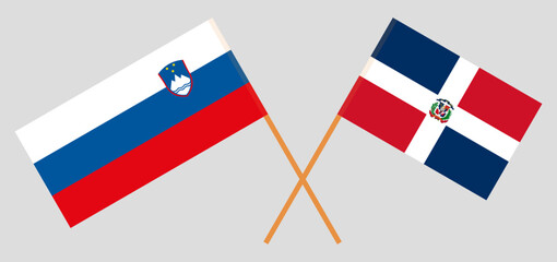 Crossed flags of Slovenia and Dominican Republic. Official colors. Correct proportion