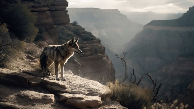 Untamed Wolf Navigates Rugged Canyon, A Glimpse of Wild Adventure