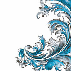 Fototapeta premium Azure elaborate filigree corner borders on white Background, AI Generated