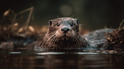 Fototapeta premium Adorable and Playful Baby Otter Floating on its Back, a Delightful Aquatic Companion