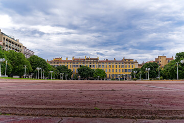 Wide angle view of Weapons Place at French City of Toulon on a cloudy late spring day. Photo taken...